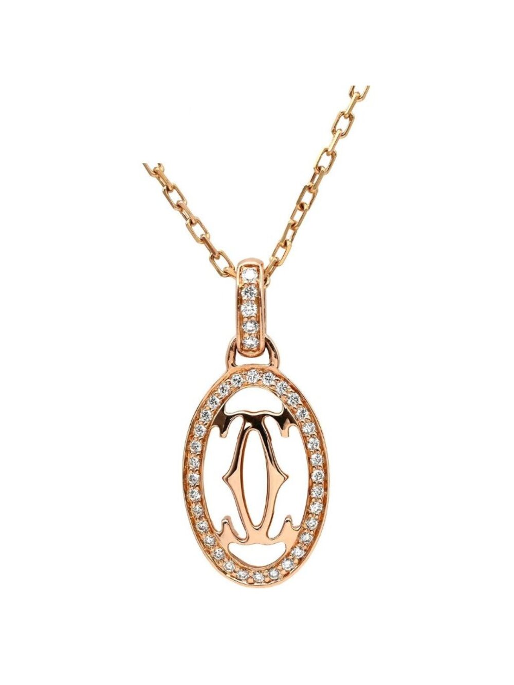 Cartier Necklace Logo Double C Rose Gold 18k Diamond 2C C2 Oval